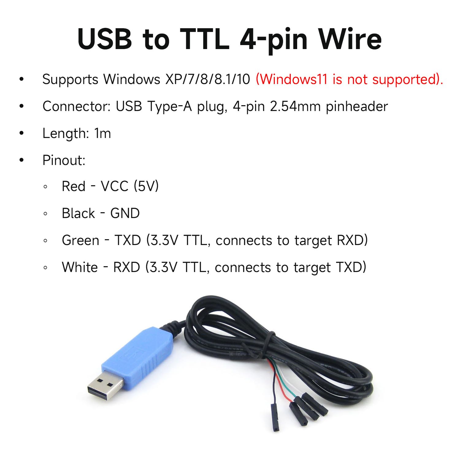 waveshare-usb-zu-ttl-kabel-4-pin-1m-pl2303-konverter-usb-a image 2