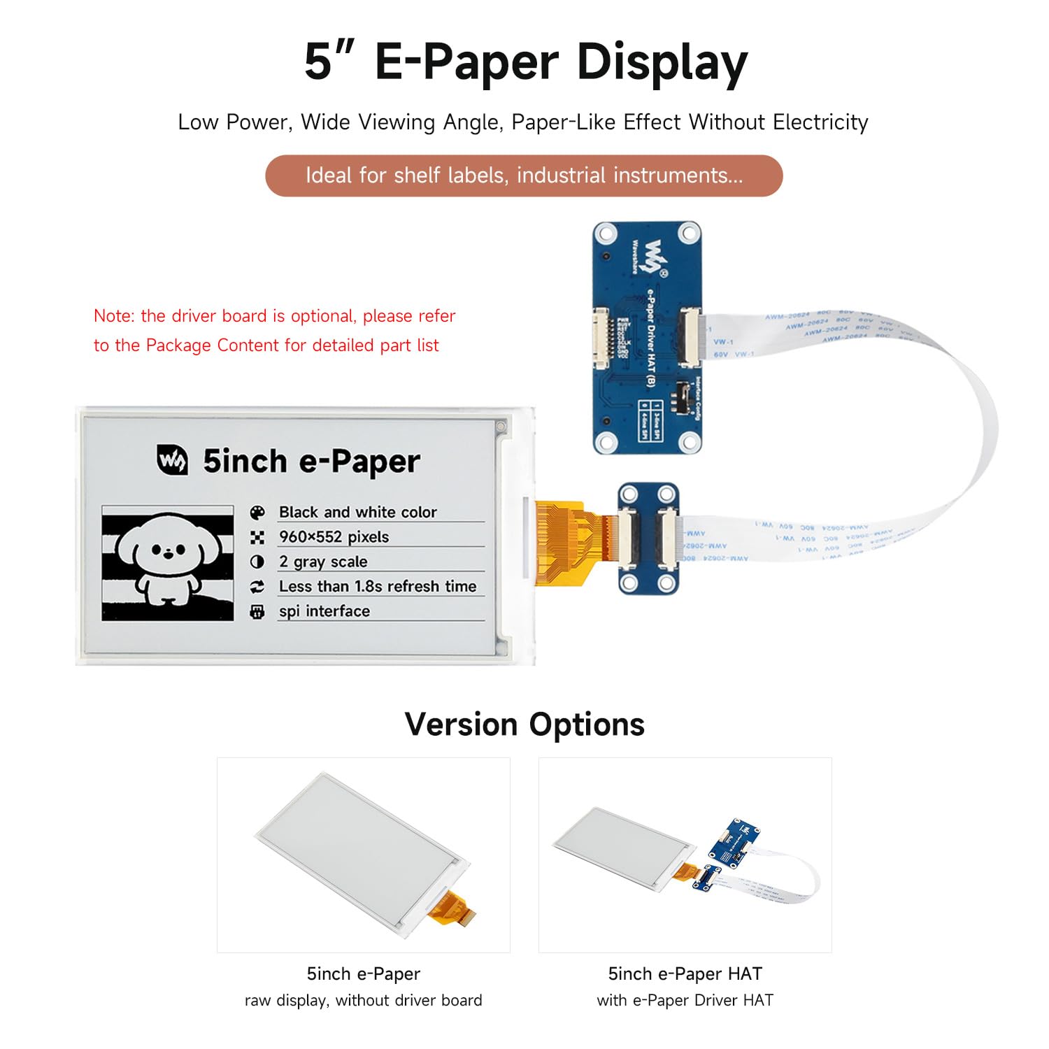 waveshare-5-zoll-e-paper-display-mit-treiber-hat-960x552-schwarz-wei-spi image 3