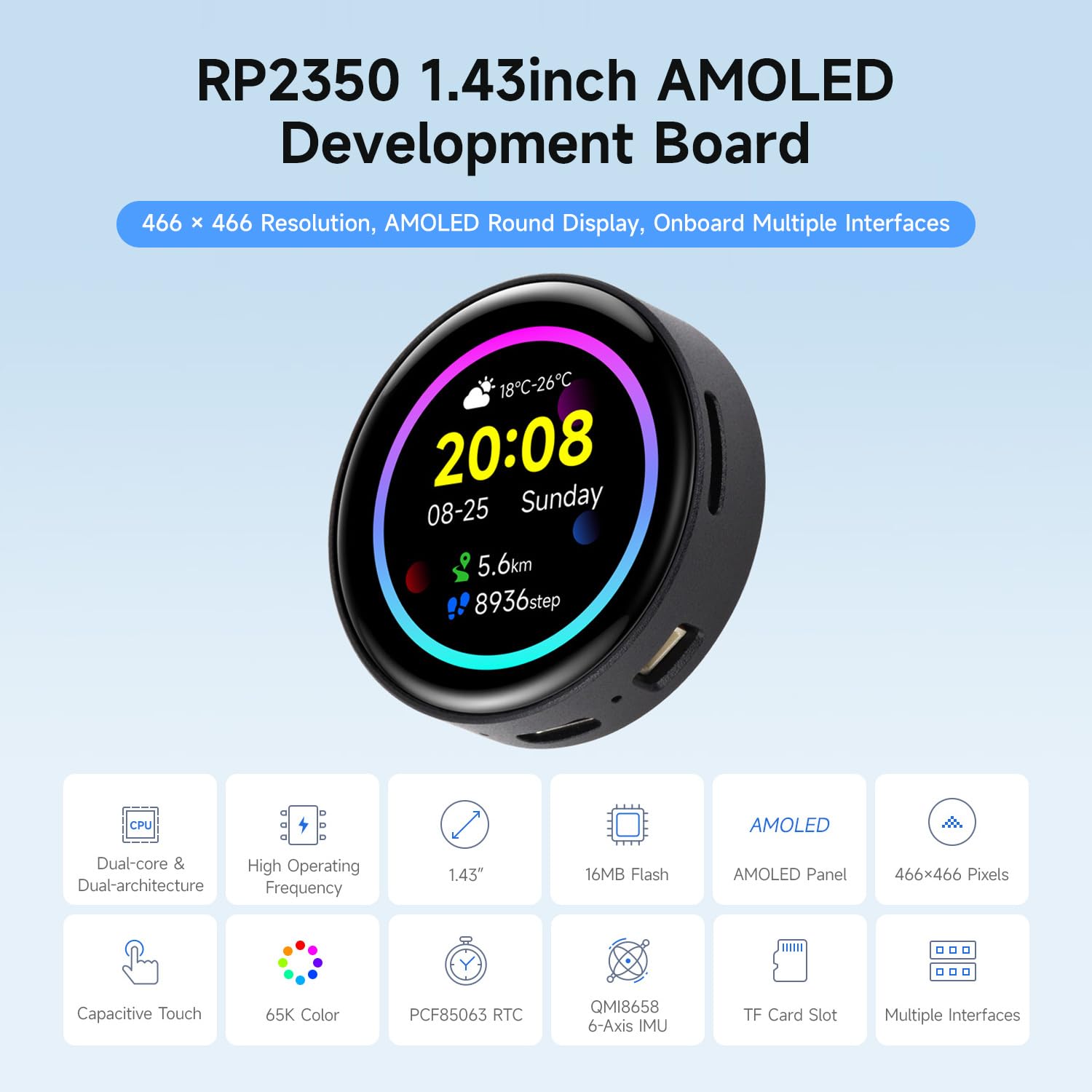 waveshare-rp2350-1-43-zoll-amoled-entwicklungsboard-466x466-ohne-geh-use image 3