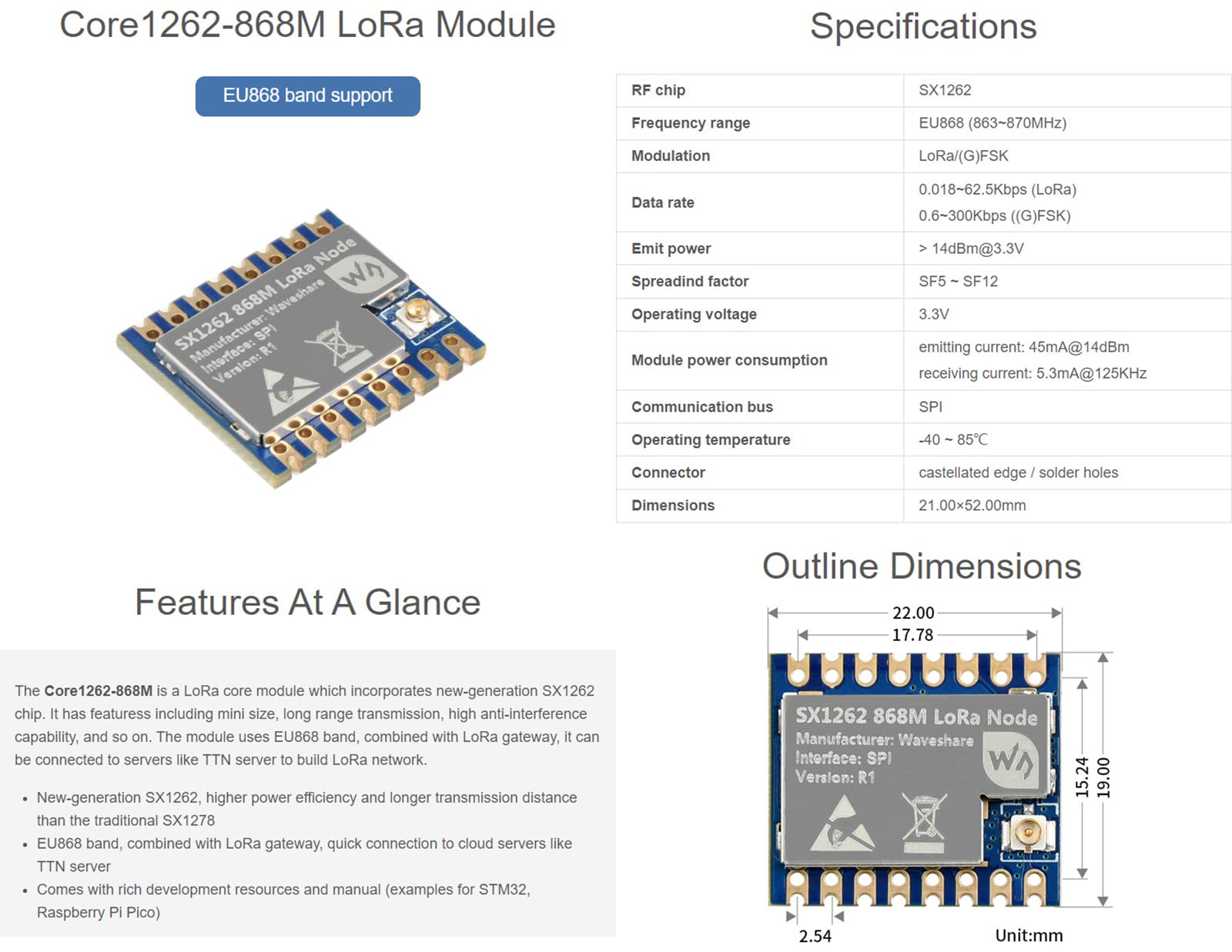 waveshare-core1262-868m-lora-modul-eu868-sx1262-spi image 3
