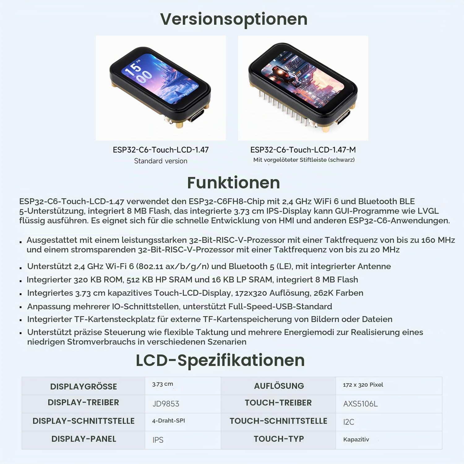 waveshare-esp32-c6-1-47-zoll-touch-display-entwicklungsboard-ohne-pinheader-wifi image 4