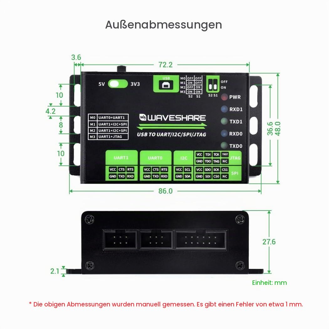 waveshare-usb-zu-uart-i2c-spi-jtag-konverter-3-3v-5v-im-alu-geh-use image 8