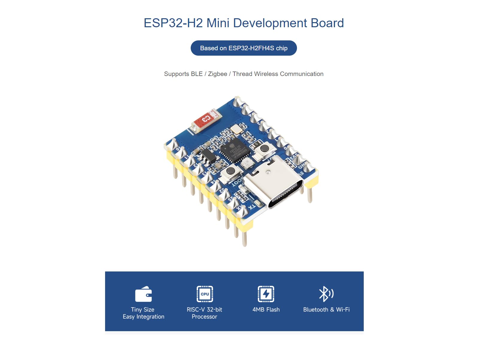 waveshare-esp32-h2-mini-entwicklungsboard-mit-esp32-h2fh4s-ble-zigbee-thread image 2