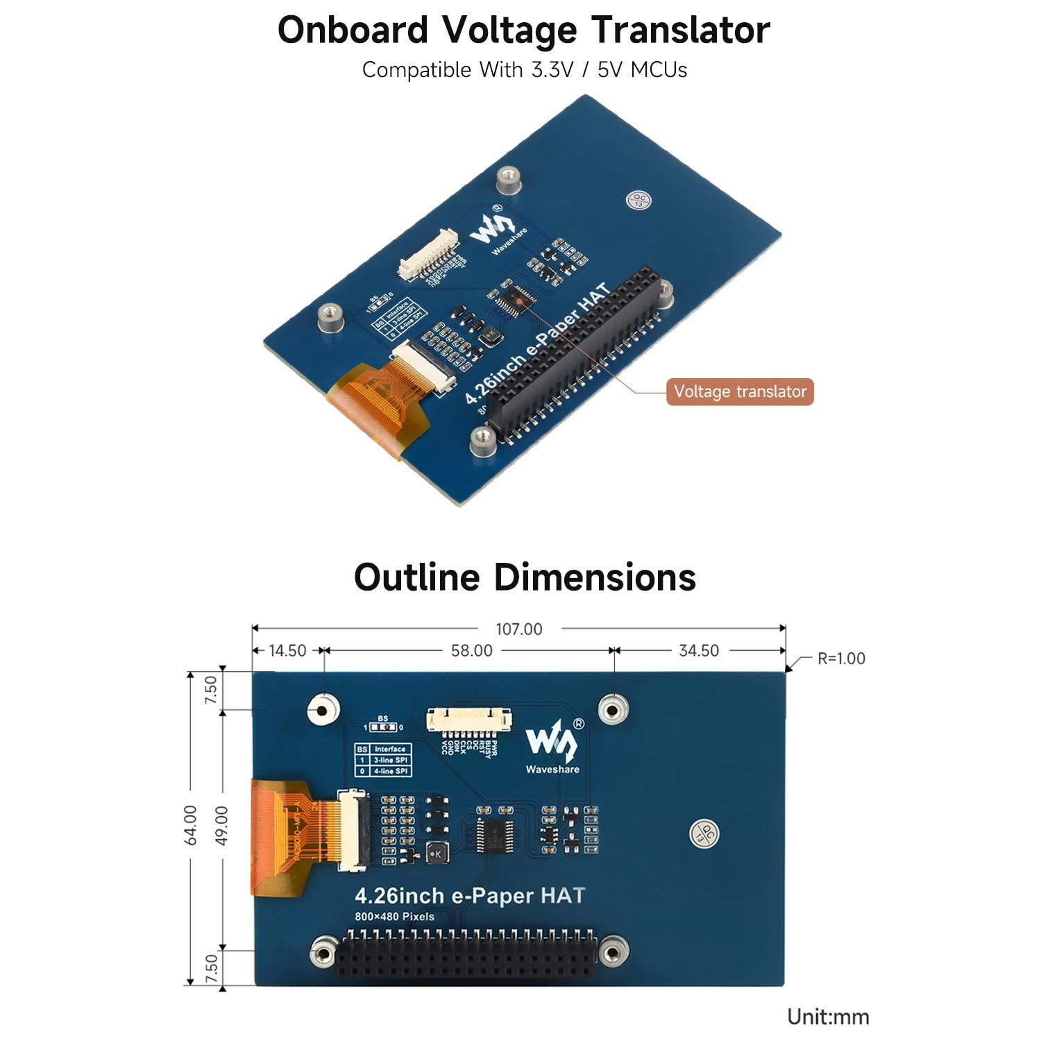 waveshare-4-26-zoll-e-paper-display-hat-mit-pcb-800x480-schwarz-wei-f-r-raspberr image 8
