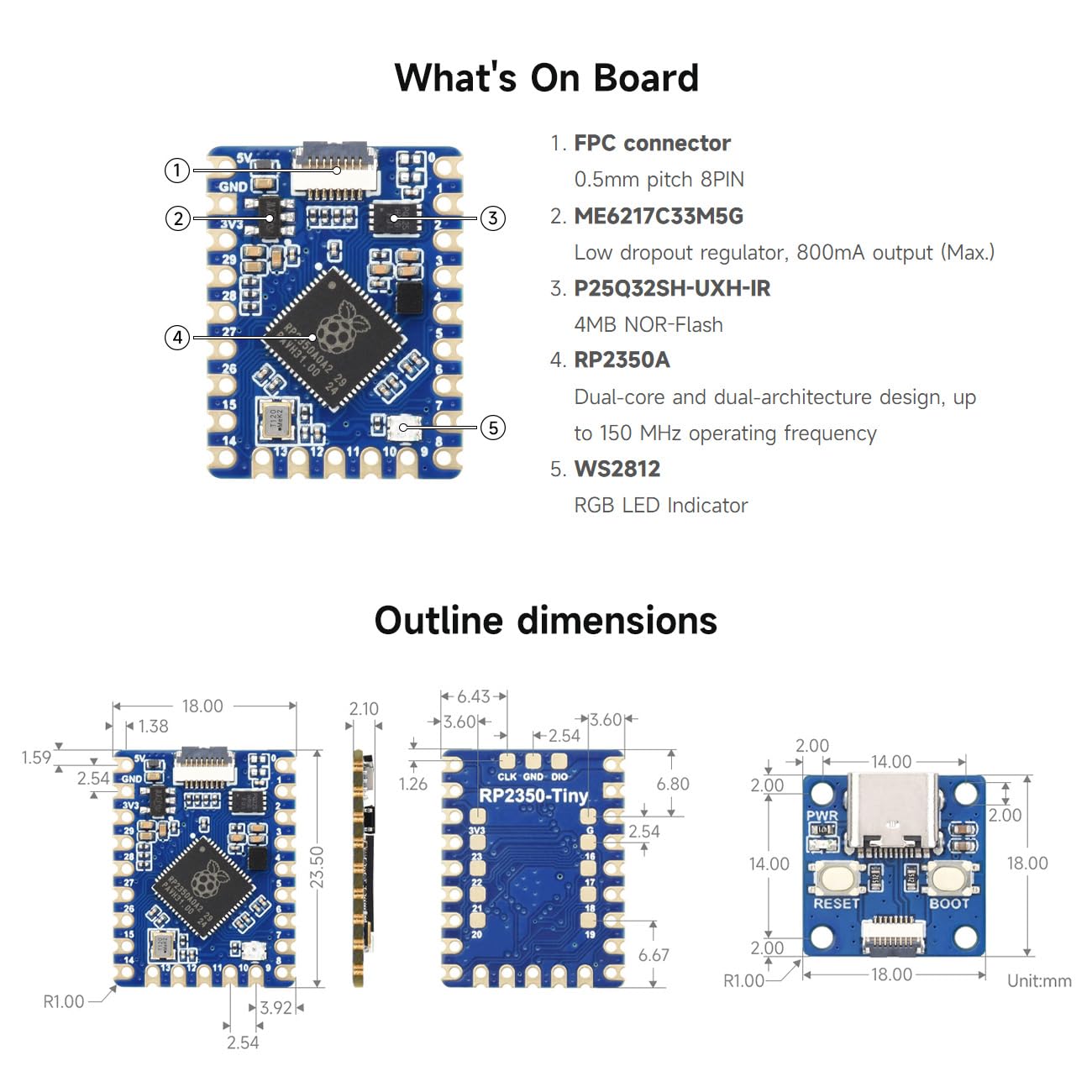 waveshare-rp2350-tiny-mikro-entwicklungsboard-rp2350a-dual-core-mit-split-usb-ad image 7