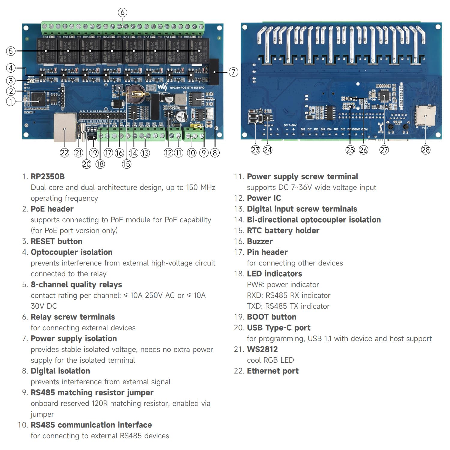 waveshare-industrial-8-kanal-rp2350-relaismodul-ethernet-rs485-di-7-36v image 8