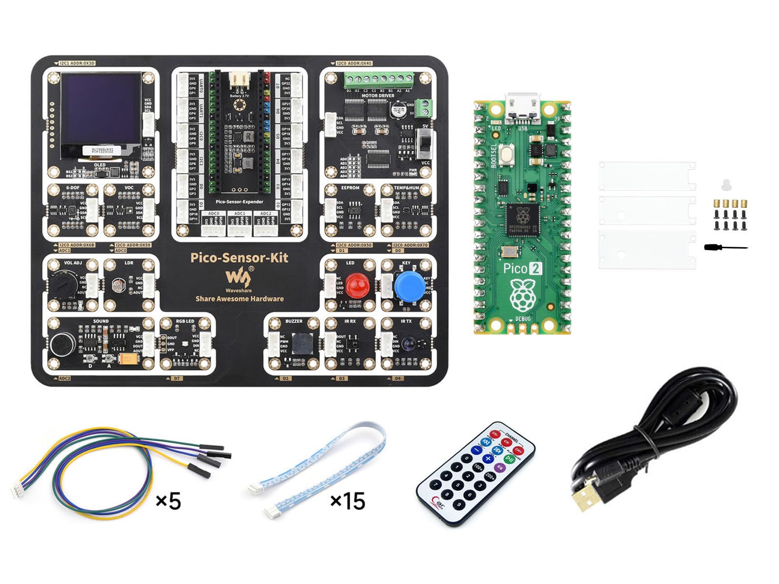 waveshare-pi-pico-2-sensor-kit-mit-rp2350-pico-2-15-sensormodule-l-tfrei-4mb-fla image 1