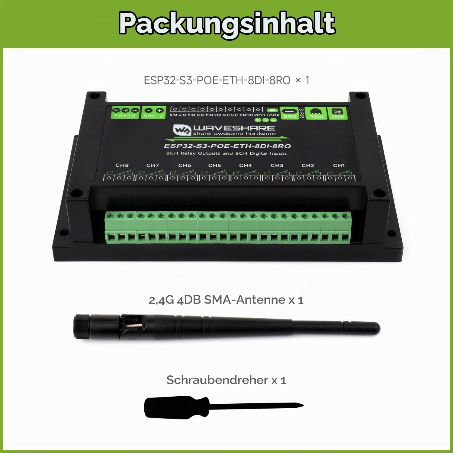 waveshare-esp32-s3-poe-eth-8di-8ro-industrielles-8-kanal-wlan-relaismodul-mit-po image 2