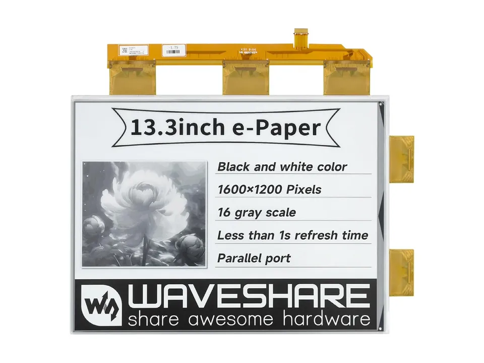 waveshare-13-3-zoll-e-paper-e-ink-raw-display-1600x1200-schwarz-wei-16-graustufe image 1