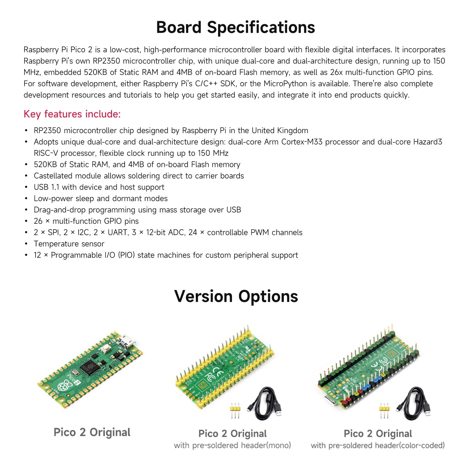 waveshare-pi-pico-2-cc-mikrocontroller-rp2350-mit-header-4-mb-flash image 4