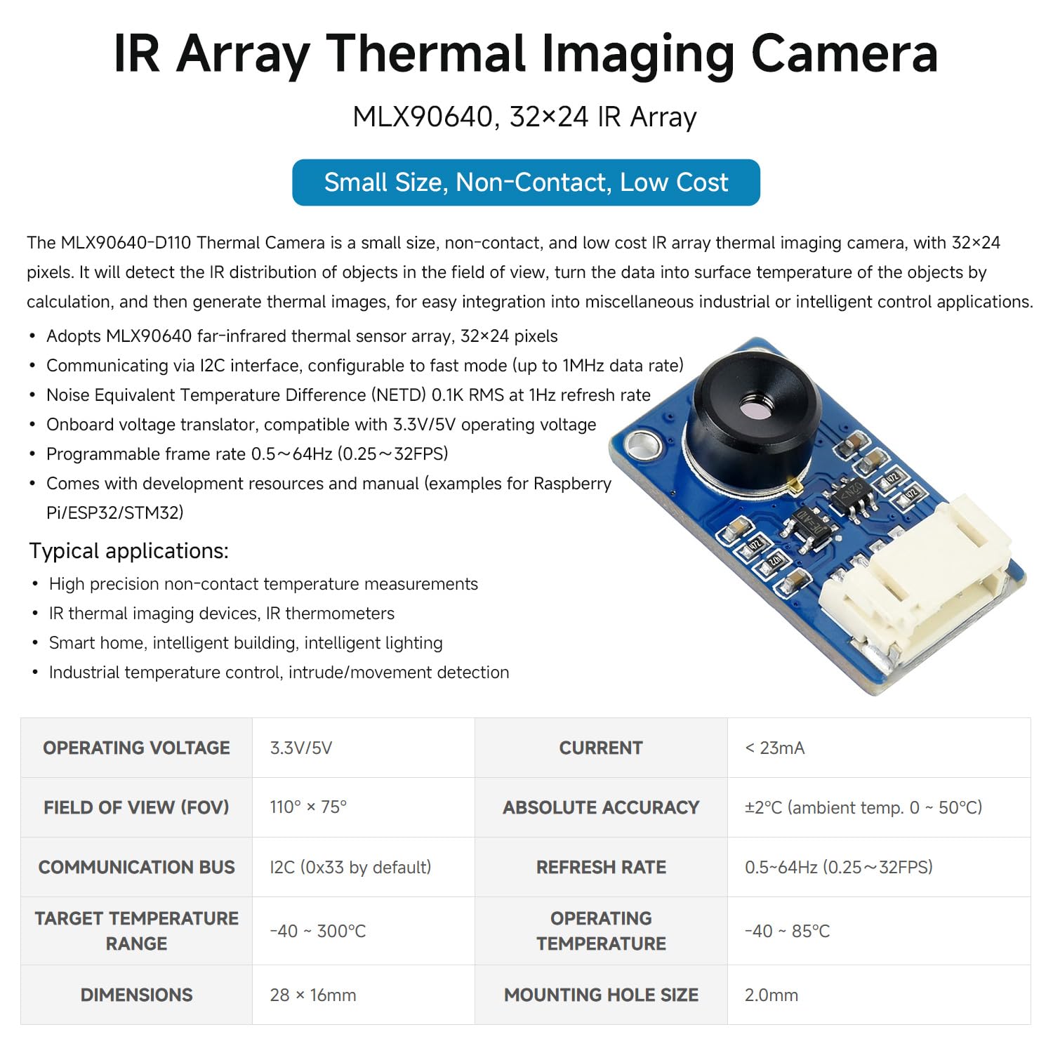 waveshare-mlx90640-ir-w-rmebildkamera-32x24-pixel-110-sichtfeld-i2c image 3
