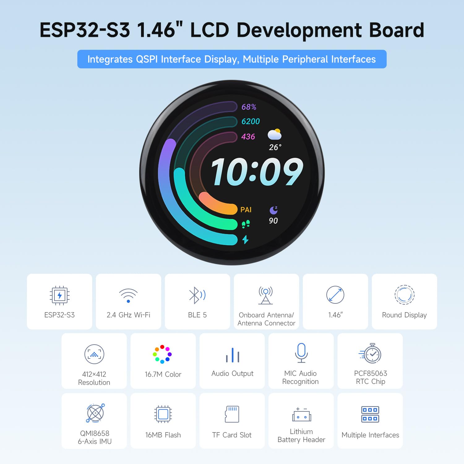waveshare-esp32-s3-1-46-zoll-rund-display-entwicklungsboard-412x412-touch-wifi-b image 3