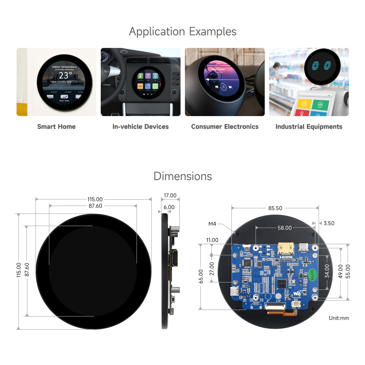 waveshare-3-4-zoll-hdmi-circular-touch-display-800x800-ips-10-punkt-f-r-raspberr image 8