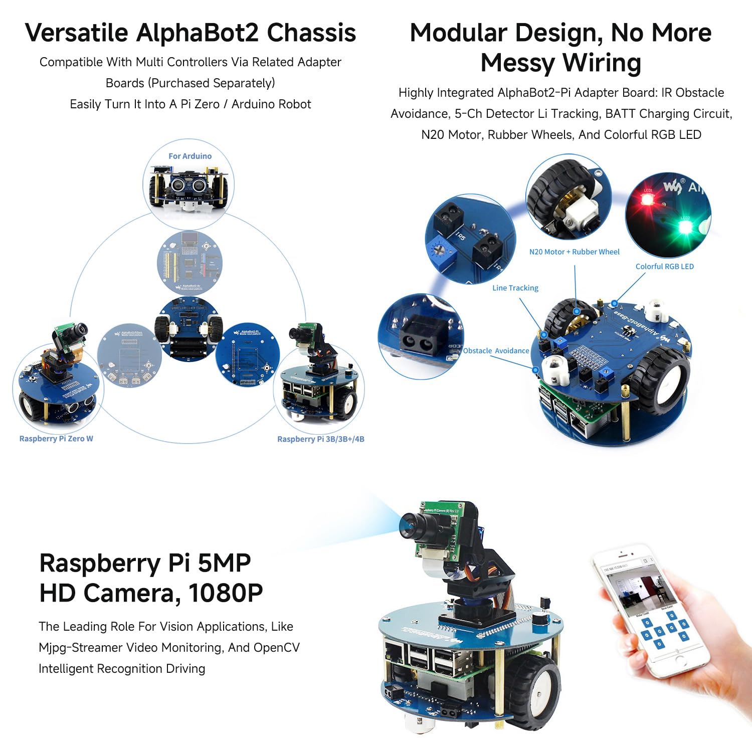 waveshare-alphabot2-wireless-video-smart-roboter-mit-pi4b-3gb image 4