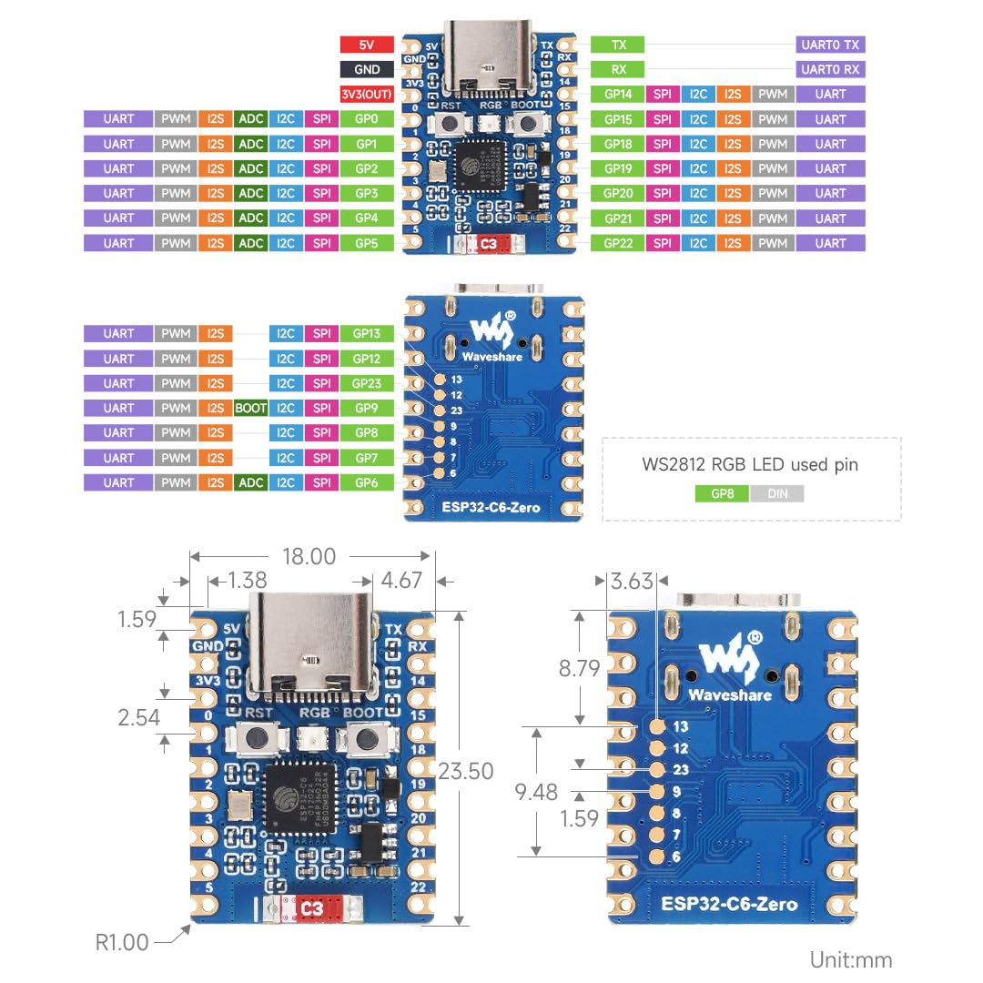 waveshare-esp32-c6-mini-entwicklungsboard-mit-header-wifi-6-bt5 image 8