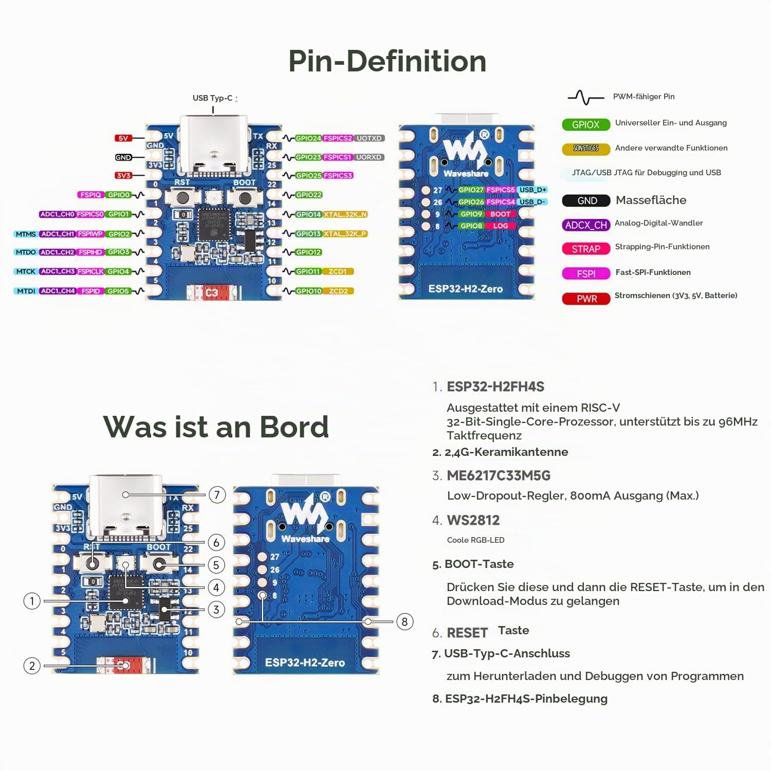 waveshare-esp32-h2-zero-mini-entwicklungsboard-3er-set-esp32-h2fh4s-ble-5-zigbee image 6