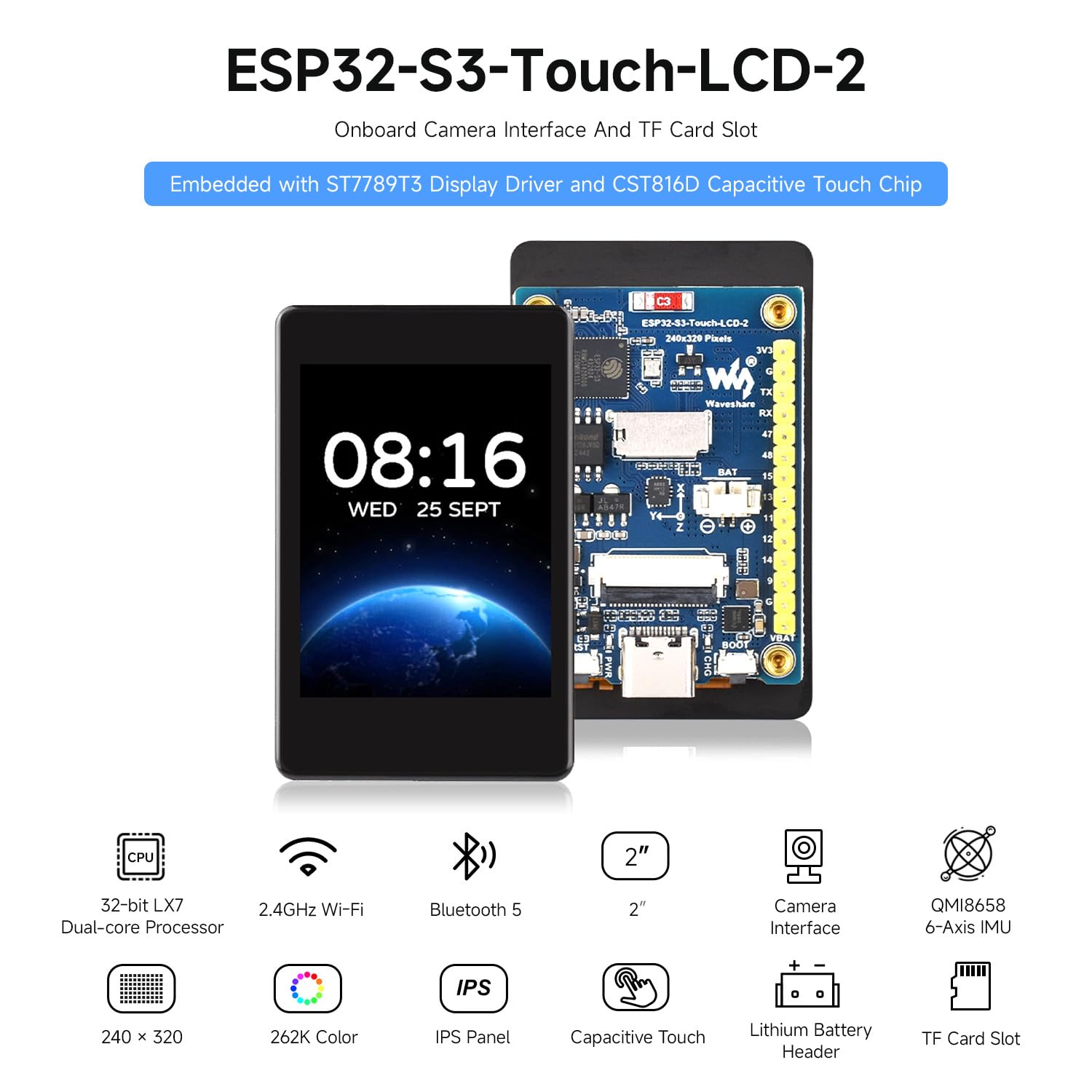 waveshare-esp32-s3-2-zoll-touch-display-entwicklungsboard-240x320-ips-5mp-kamera image 3