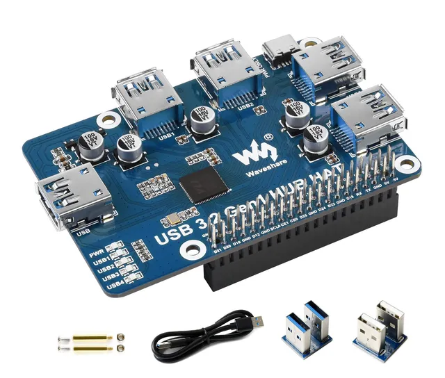 waveshare-usb-3-2-gen1-hub-hat-f-r-raspberry-pi-4x-usb-ports-plug-play image 1