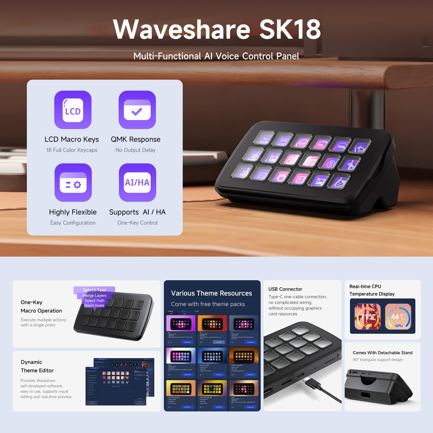 waveshare-sk18-ai-sprachsteuerungs-panel-mit-18x-lcd-makrotasten image 3