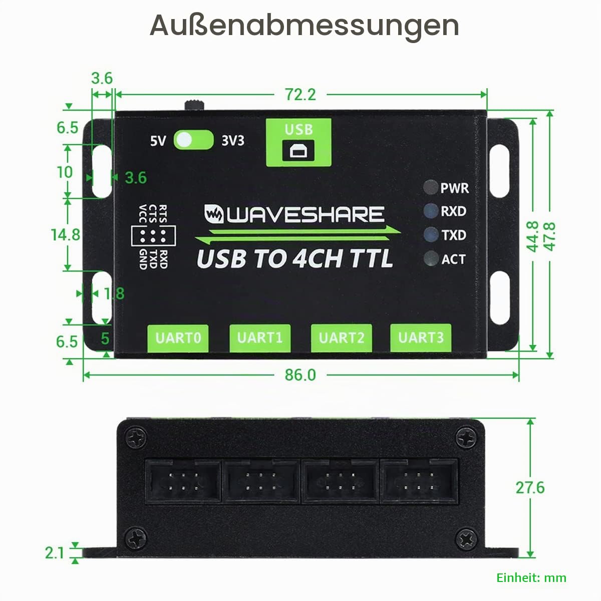 waveshare-industrial-usb-to-4ch-ttl-konverter-usb-auf-uart-mehrfachschutz image 4