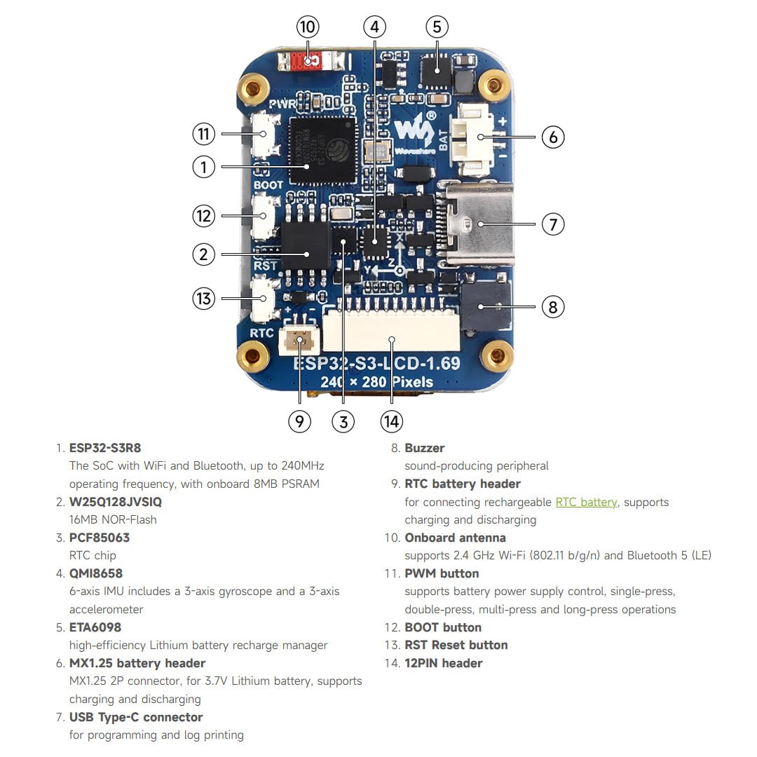 waveshare-esp32-s3-1-69-zoll-display-entwicklungsboard-240x280-wifi-bt5 image 7