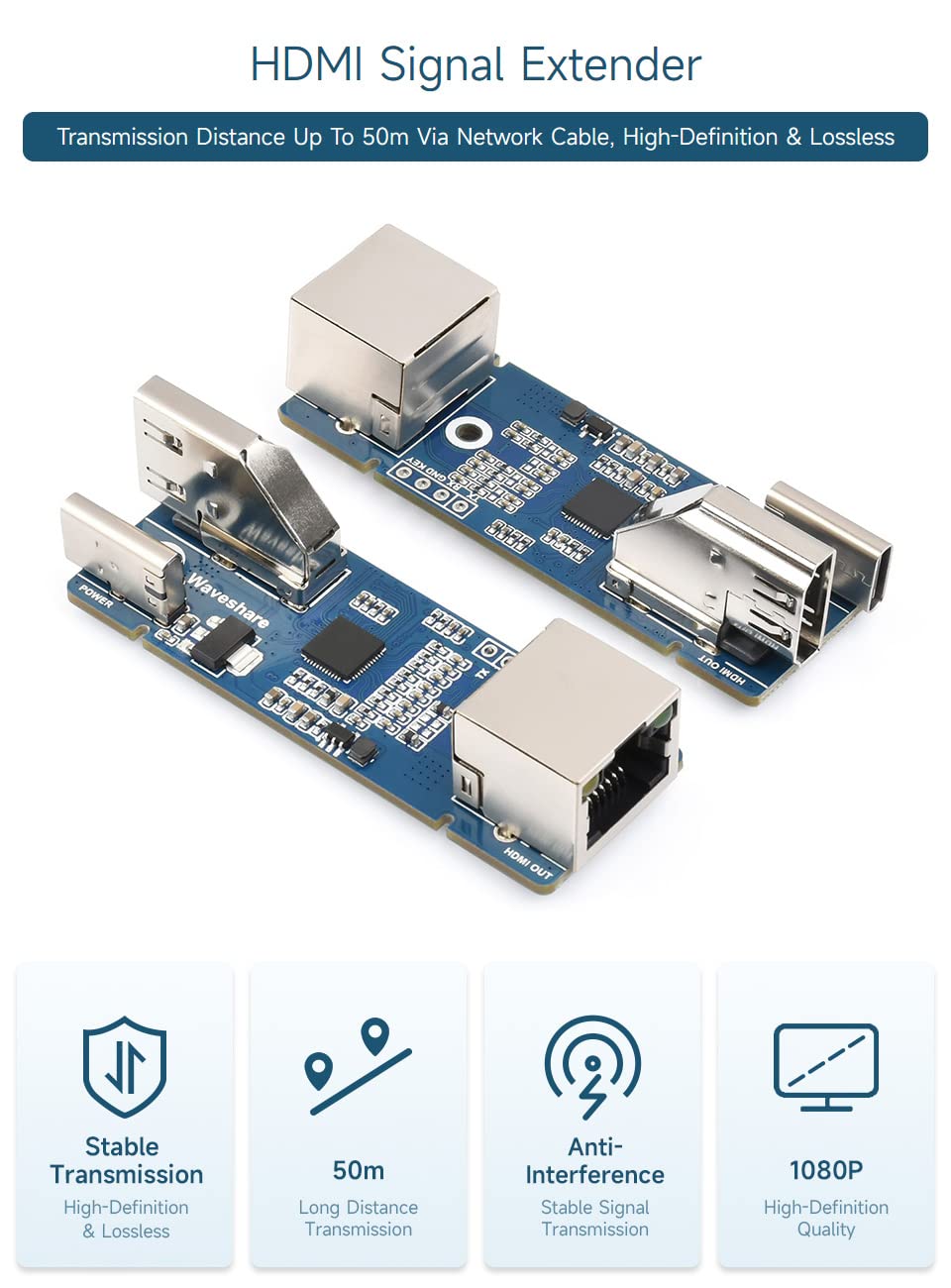waveshare-hdmi-signal-extender-1080p-bis-50m-ber-cat-5e-6-netzwerkabel image 2