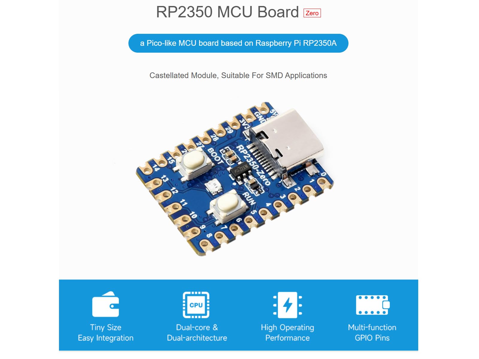 waveshare-rp2350-zero-mini-entwicklungsboard-rp2350a-usb-c-mit-header image 2