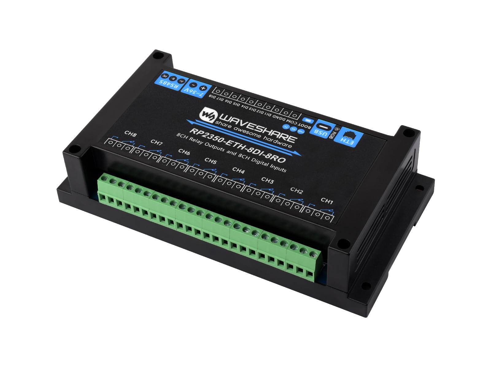 waveshare-industrial-8-kanal-rp2350-relaismodul-ethernet-rs485-di-7-36v image 1