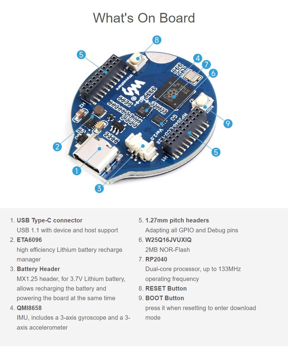 waveshare-rp2040-lcd-1-28-mcu-board-mit-rundem-1-28-zoll-lcd-und-6-achsen-sensor image 6