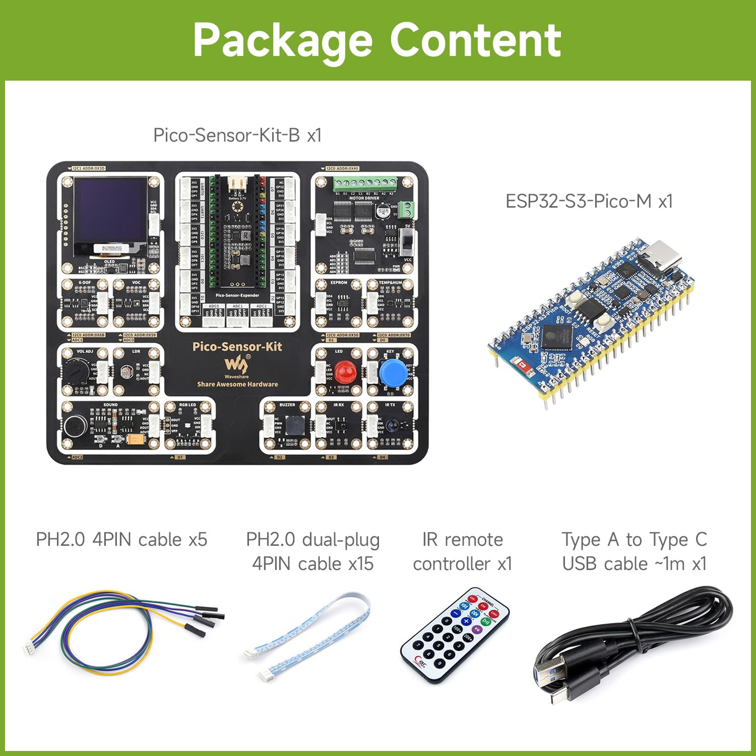 waveshare-esp32-s3-pico-sensor-kit-b-entwicklungskit-mit-esp32-s3-pico-m-und-sen image 2