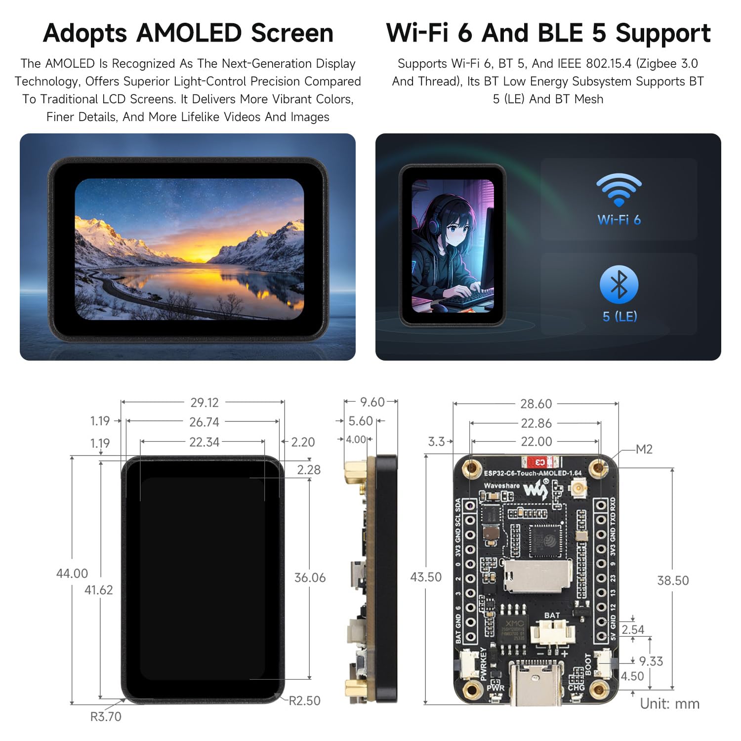 waveshare-esp32-c6-1-64-zoll-amoled-touch-display-entwicklungsboard-280-456-wi-f image 6