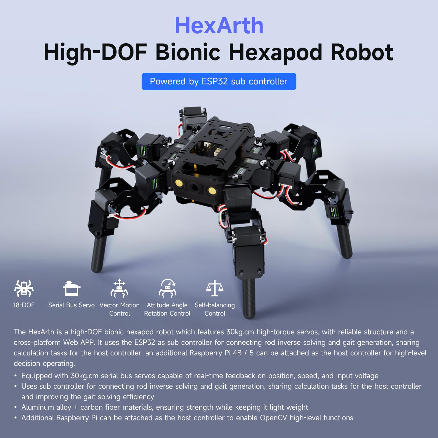 waveshare-18-dof-hexapod-bionischer-laufroboter-bausatz-open-source-esp32-stem-l image 3