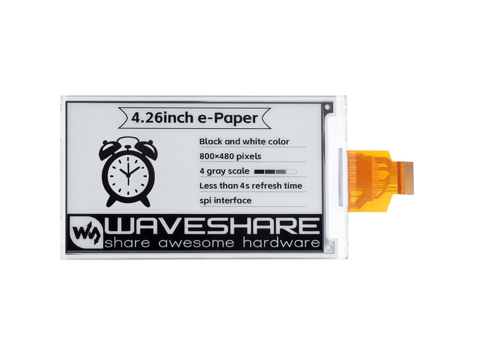 waveshare-4-26-zoll-e-paper-raw-display-800x480-schwarz-wei-spi image 1