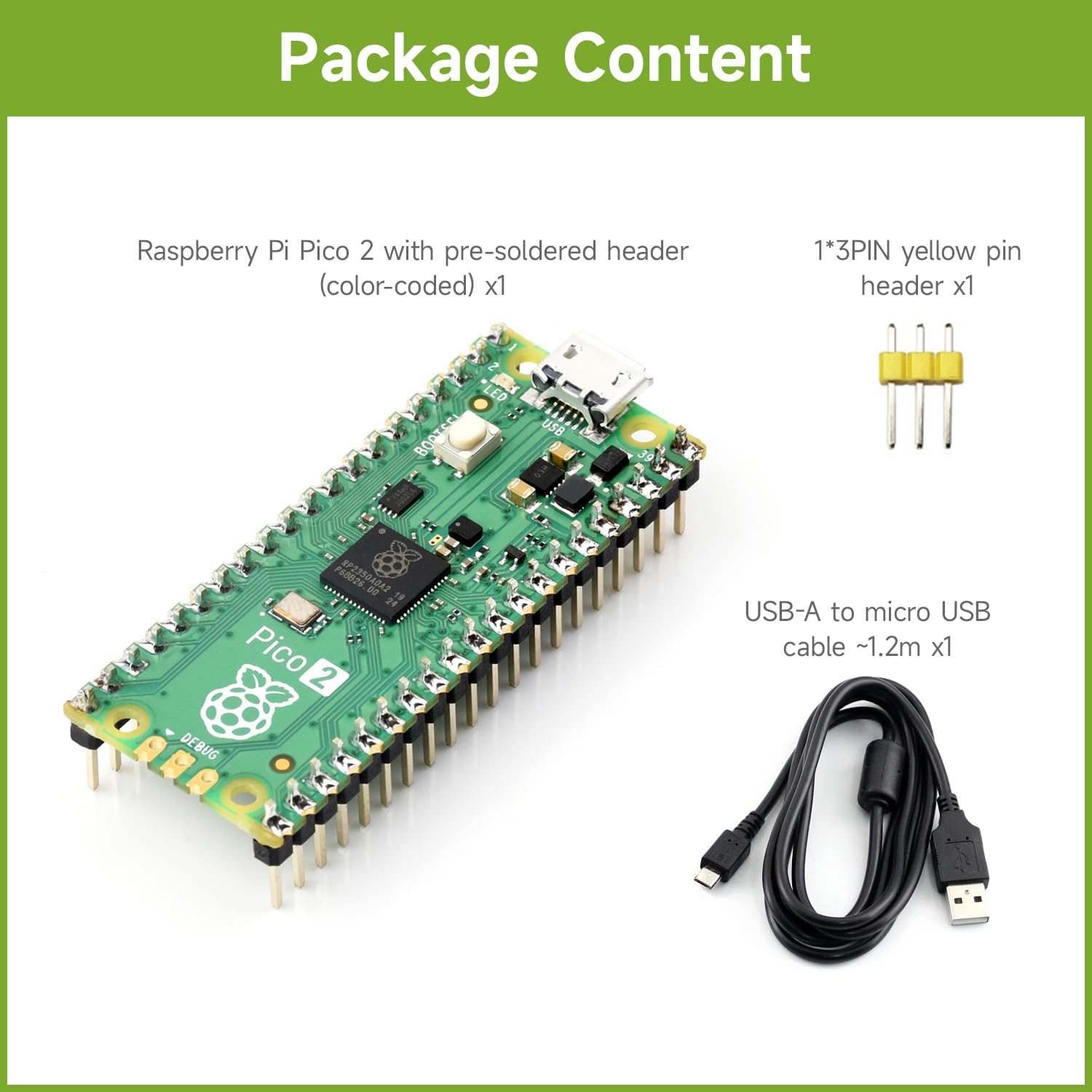 waveshare-pi-pico-2-cc-mikrocontroller-rp2350-mit-header-4-mb-flash image 2
