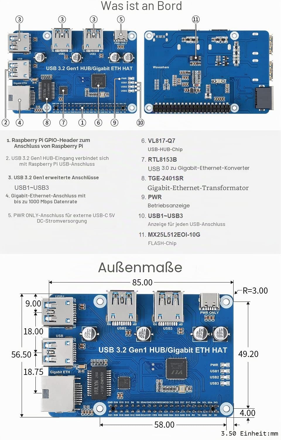 waveshare-usb-3-2-gen1-gigabit-ethernet-hub-hat-f-r-raspberry-pi image 8