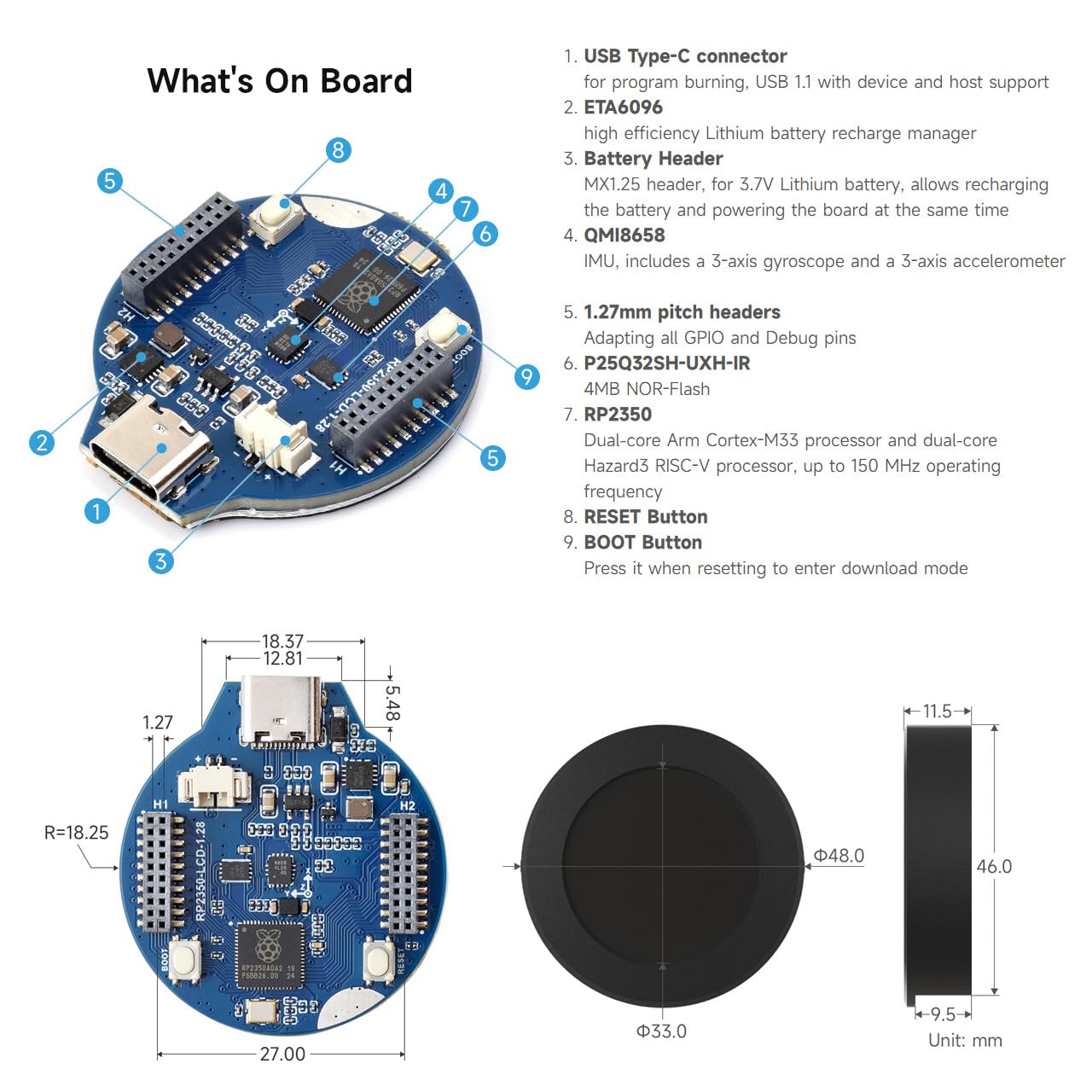 waveshare-rp2350-mcu-board-mit-1-28-zoll-rund-lcd-240x240-ohne-case image 7