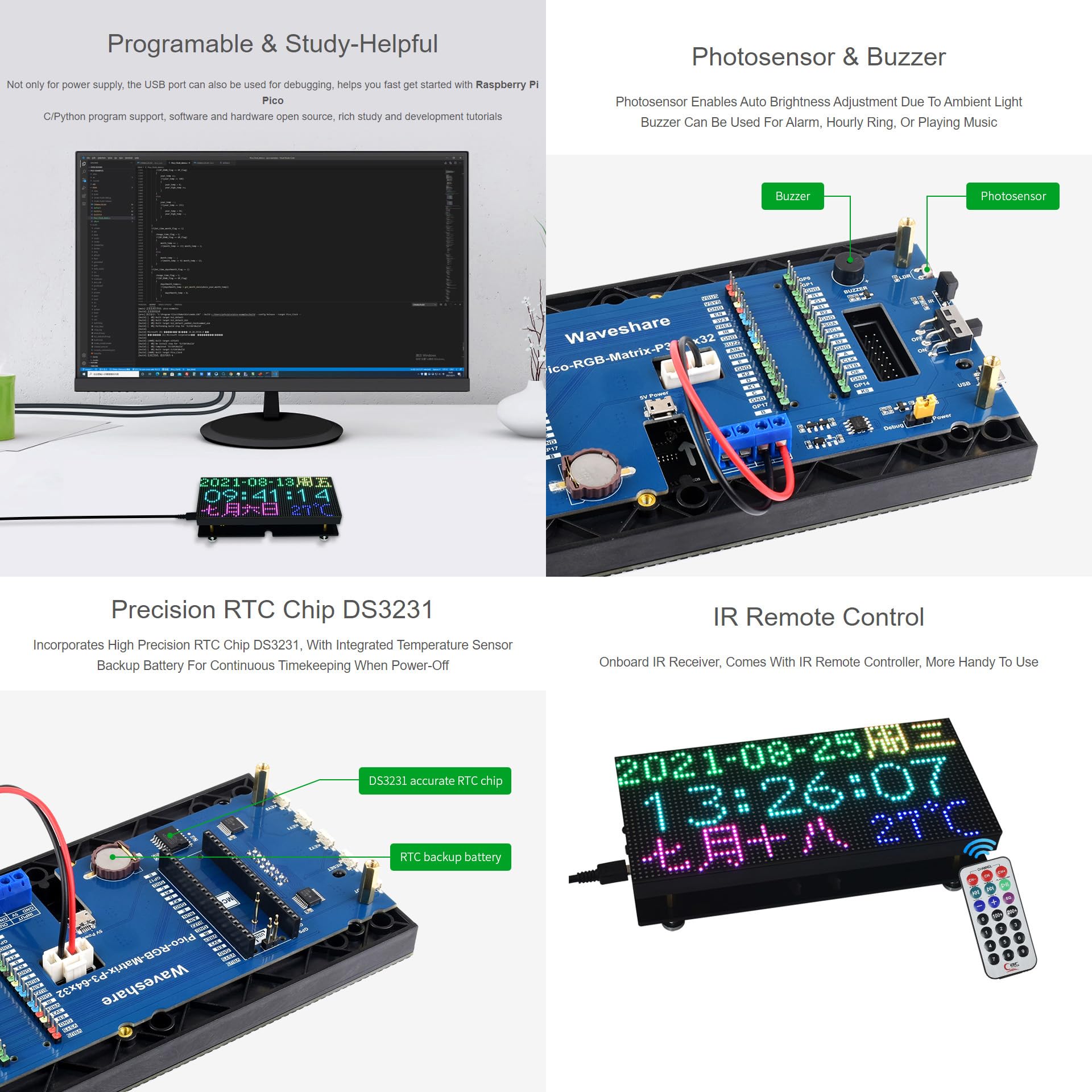 waveshare-rgb-vollfarb-multi-funktions-digitaluhr-f-r-raspberry-pi-pico-64-32-rg image 3