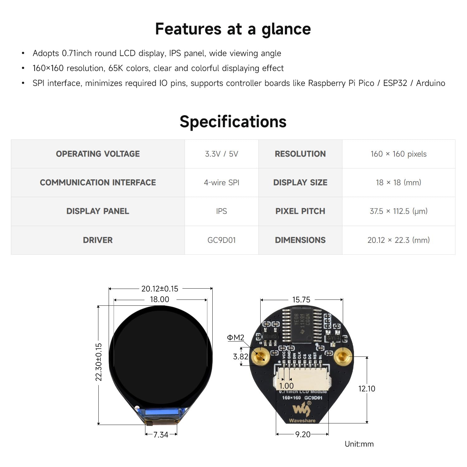 waveshare-0-71-zoll-rundes-lcd-display-modul-160x160-spi-f-r-pico-esp32 image 4