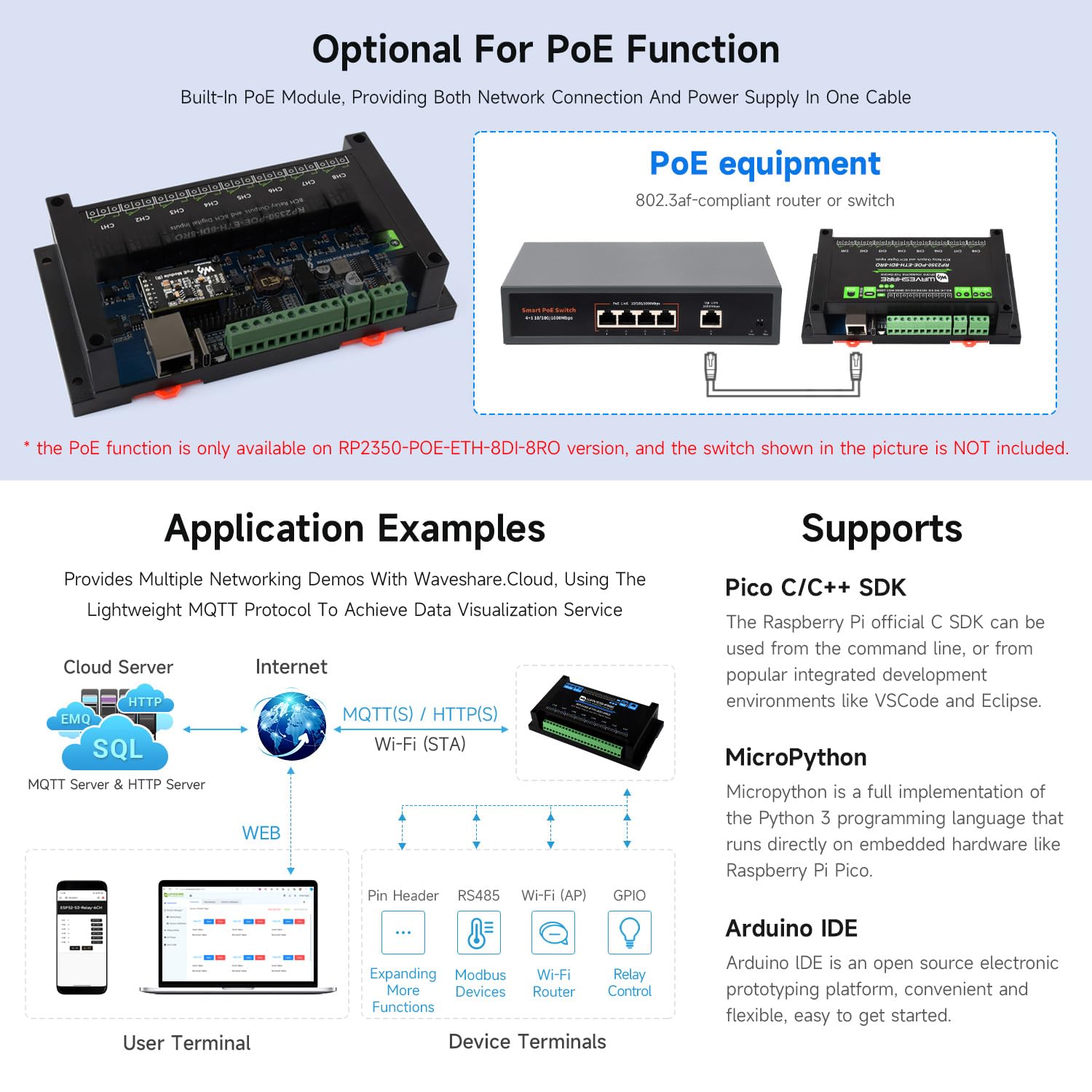 waveshare-industrielles-8-kanal-rp2350-relaismodul-poe-rs485-digitaleing-nge-10a image 7