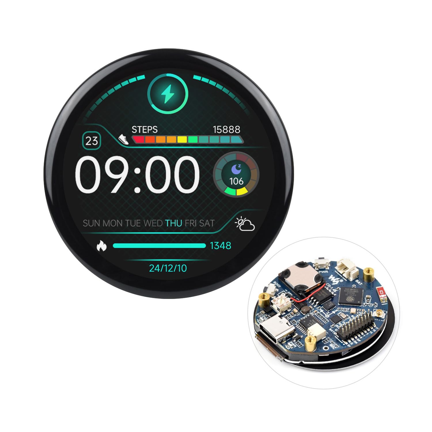 waveshare-esp32-s3-1-46-zoll-rund-display-entwicklungsboard-412x412-touch-wifi-b image 1