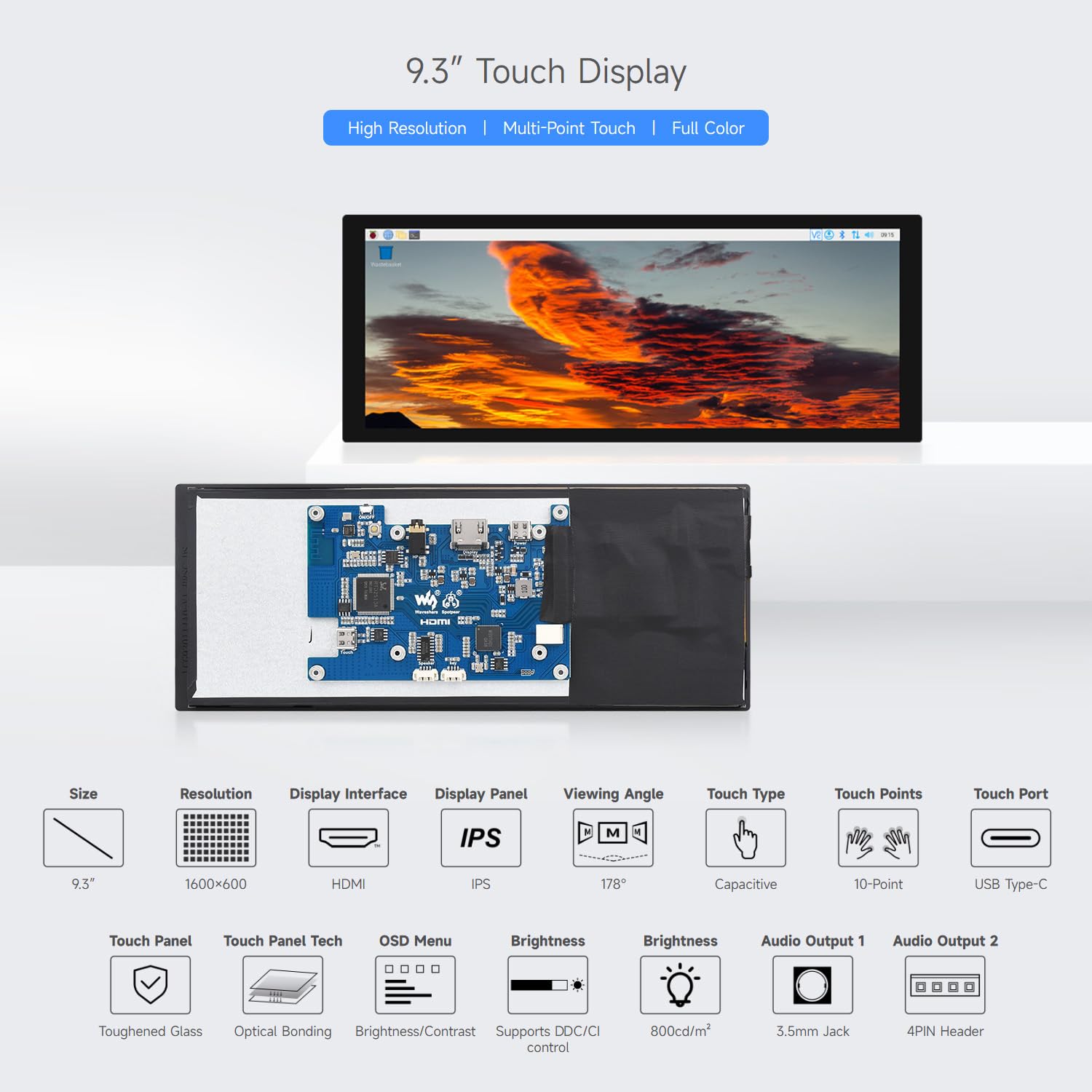 waveshare-9-3-zoll-touch-display-1600x600-ips-long-bar-hdmi-mit-10-punkt-touch-f image 3