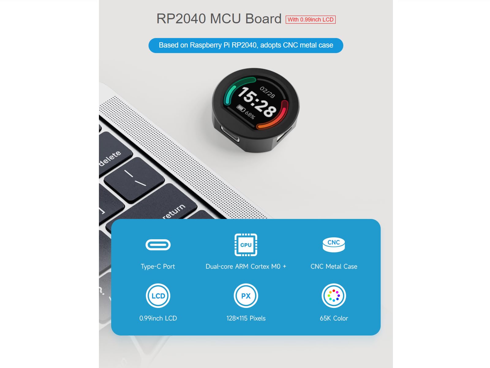 waveshare-rp2040-mcu-board-mit-0-99-zoll-round-lcd-modul-b-im-cnc-metallgeh-use image 2