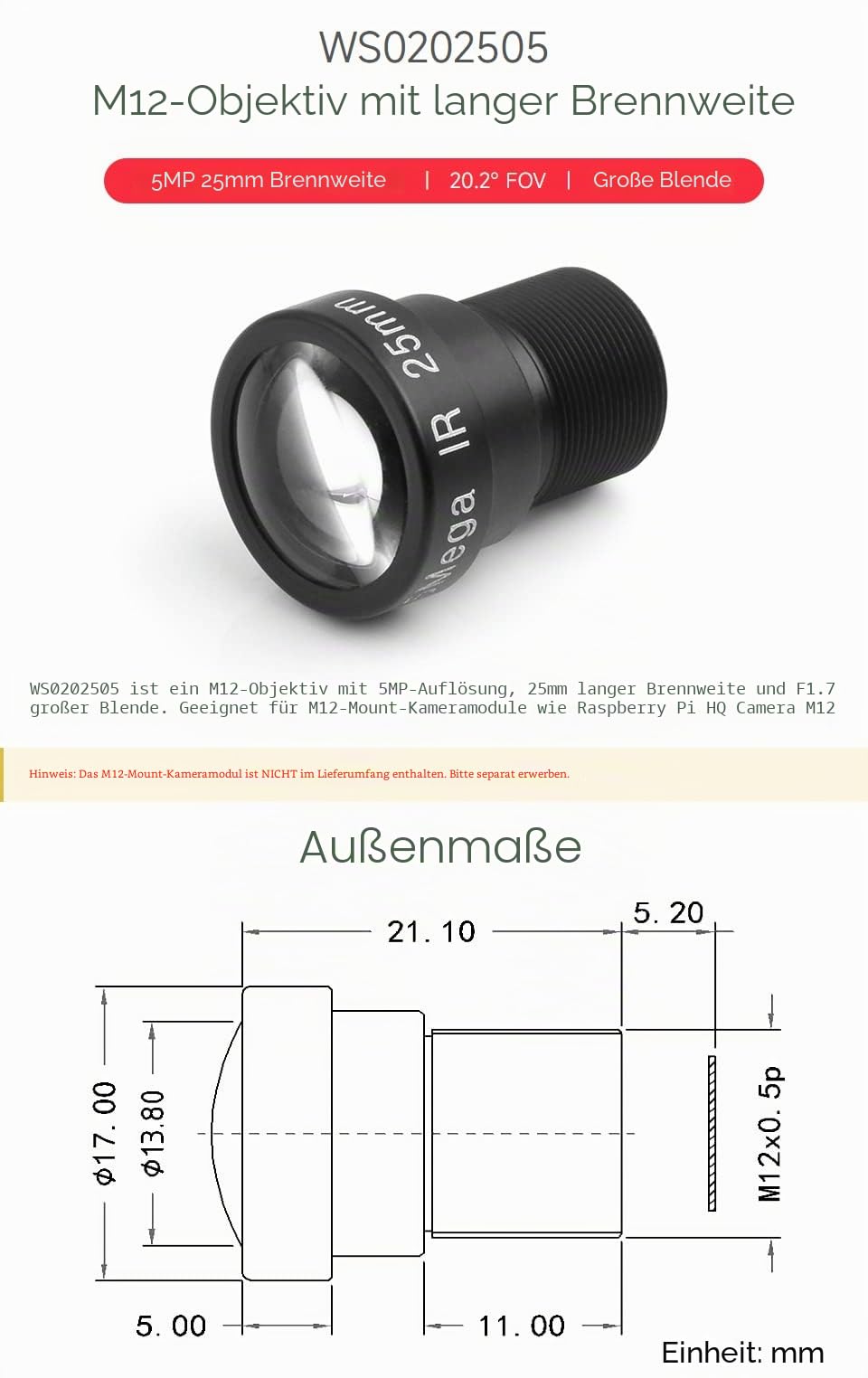 waveshare-m12-objektiv-5mp-25mm-f1-7-long-focal-length-kamera-objektiv image 3