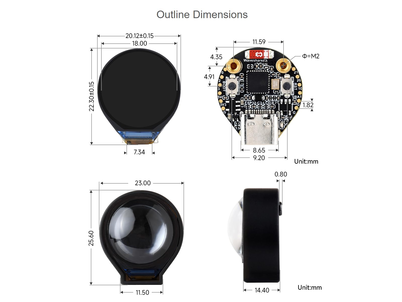 waveshare-esp32-c3-0-71-zoll-round-display-entwicklungsboard-160x160-mit-wifi-bl image 4