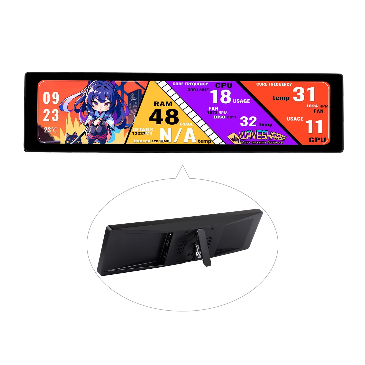 waveshare-11-9-zoll-touch-monitor-320x1480-hdmi-mit-hi-fi-lautsprecher-und-stand image 1