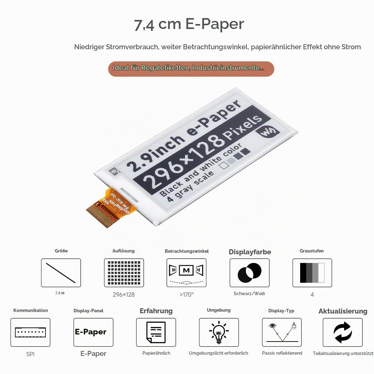 waveshare-2-9-zoll-e-paper-raw-display-296x128-spi-e-ink-ohne-pcb image 2