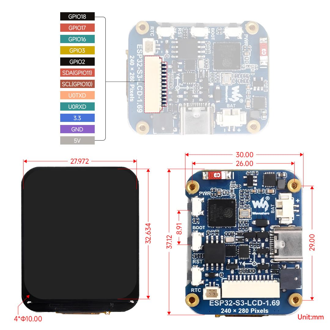 waveshare-esp32-s3-1-69-zoll-display-entwicklungsboard-240x280-wifi-bt5 image 8