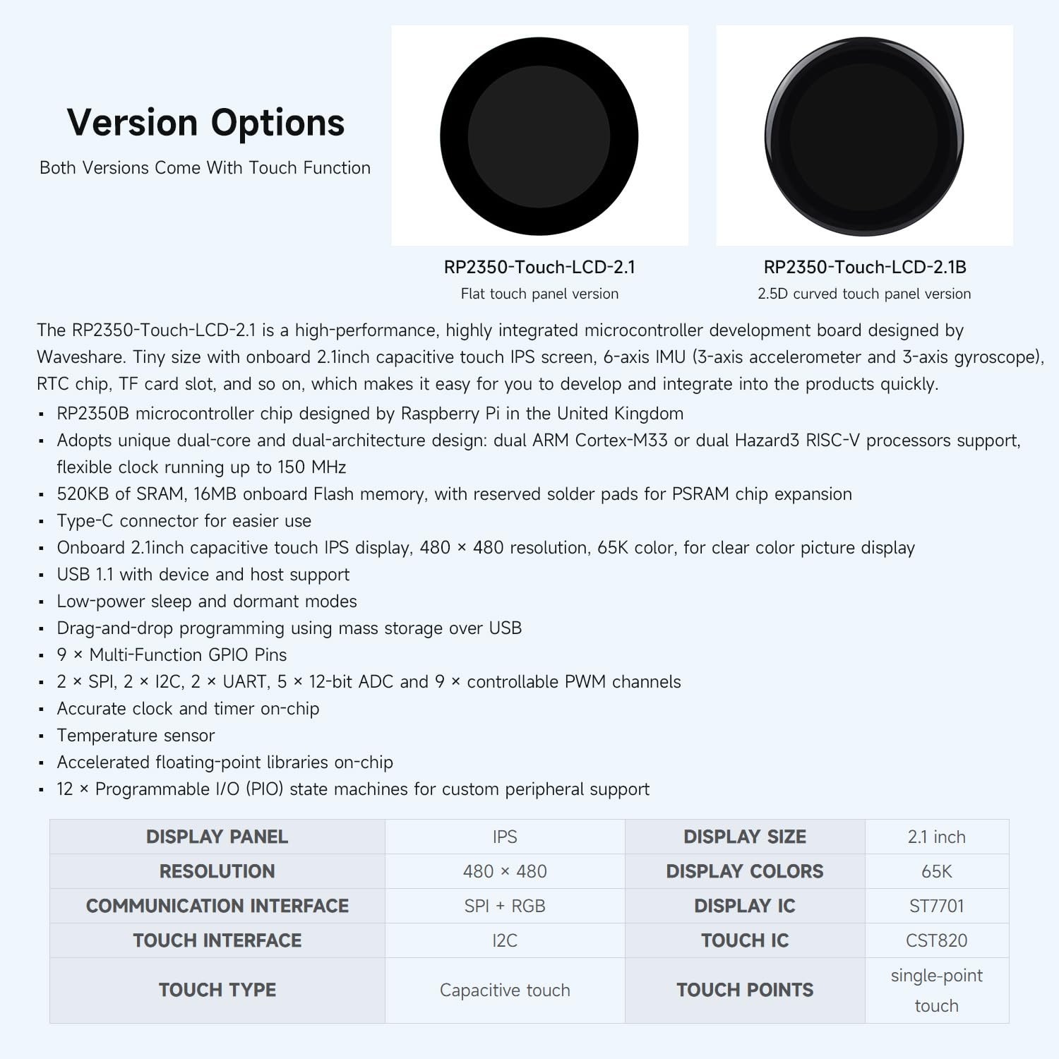waveshare-rp2350-2-1inch-capacitive-touch-round-display-development-board-flat-v image 4
