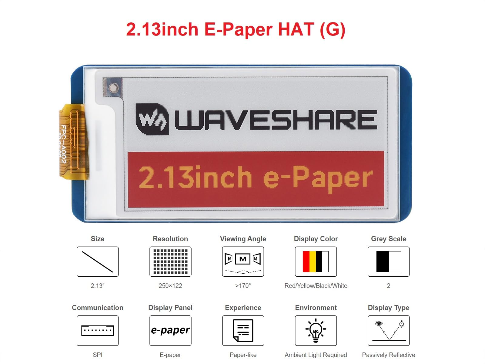 waveshare-2-13-zoll-e-paper-hat-g-250x122-4-farben-f-r-raspberry-pi image 3