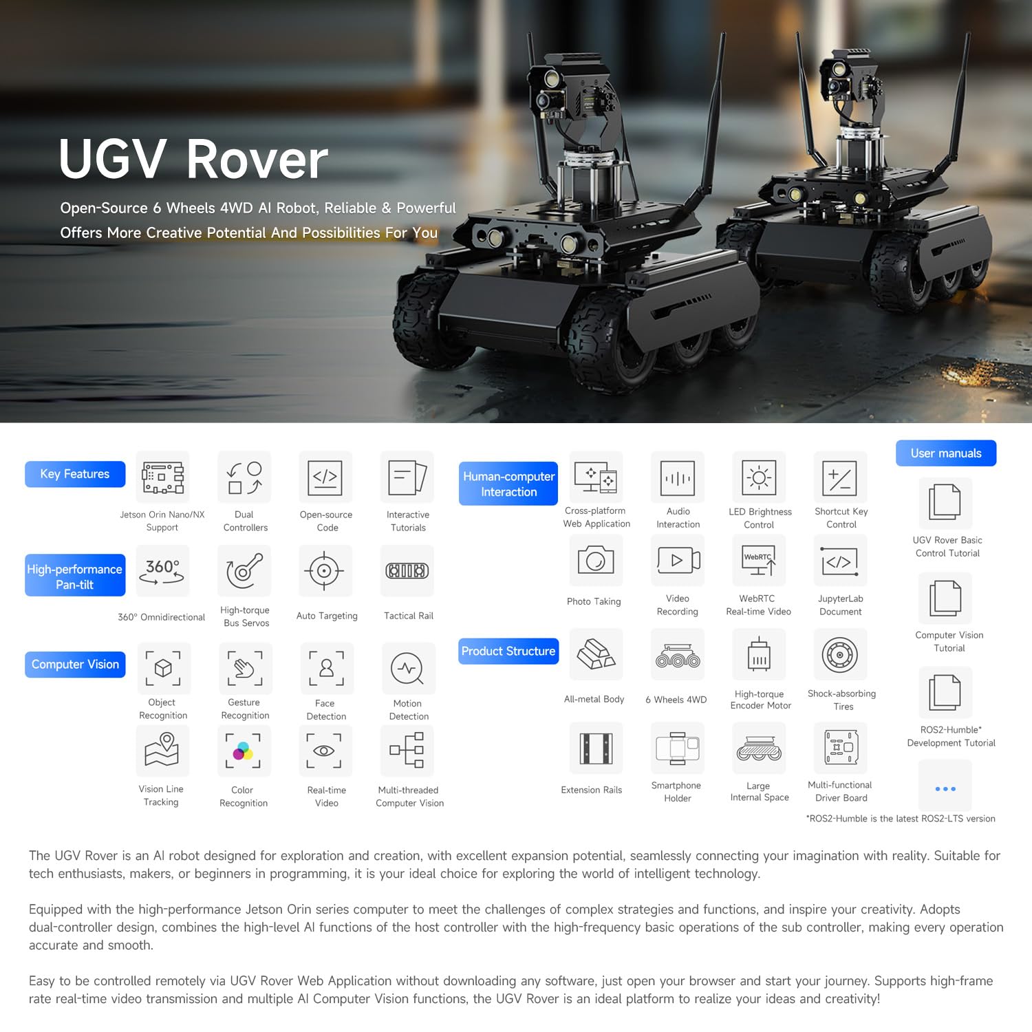 waveshare-ugv-rover-6wd-4wd-ki-roboter-mit-jetson-orin-nano-4gb-kit-360-pan-tilt image 3